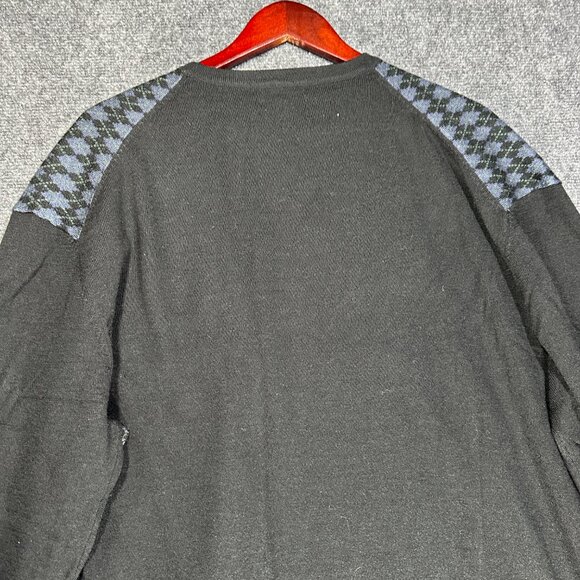 Linea Rosso Sweater Mens XXL Long Sleeve Blue Black Argyle Wool Blend Crew - Picture 6 of 6